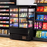 Commercial wall-mounted refrigerated display shelving - 900 mm - 287 litres - with 2 double-glazed sliding doors and 3 shelves