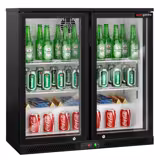 Barkühlschrank - 900mm - 220 Liter - mit 2 Glasflügeltüren - Schwarz
