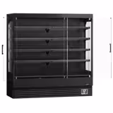 Commercial wall-mounted refrigerated display shelving - 1940 mm - 893 litres - with 3 frameless glass hinged doors and 4 shelves