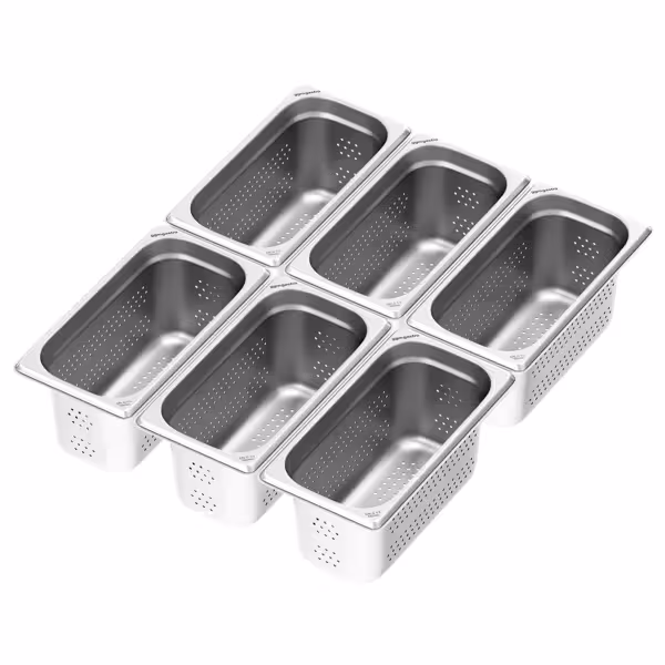 (6 stuks) RVS GN-bak GN 1/3 - geperforeerd - Diepte: 150mm