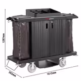 Chariot d’étage hôtelier - avec portes - 2 sacs à linge, 1 plateau supérieur avec compartiments, 2 étagères inférieures - cadre en polypropylène - Noir