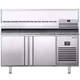 Commercial Pizza Prep Counter - Granite Top PREMIUM PLUS - 1738x800mm - with 2 doors - incl. refrigerated topping unit with glass sneeze guard - 7x GN 1/4