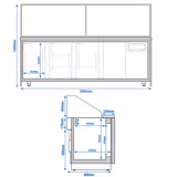 Saladette TORONTO - 2550mm - houtlook front - 4 deuren - met rechte glazen opzetvitrine voor 6x GN 1/1 - granieten werkblad