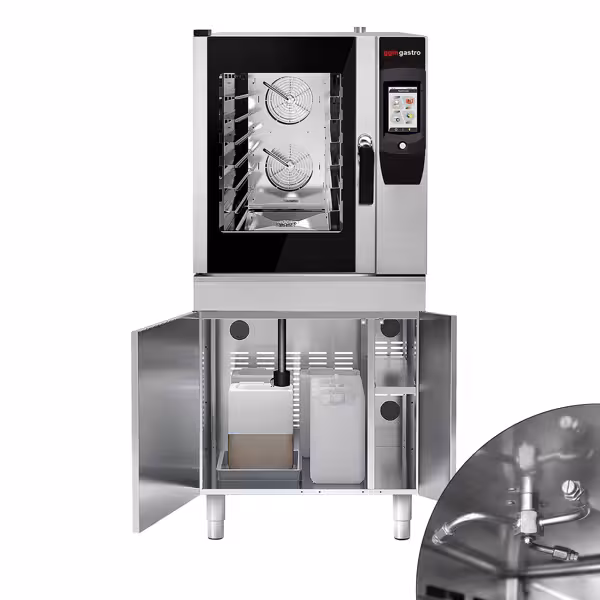 Kombidämpfer - Touch - 6x GN 1/1 - mit Hähnchengrill, Fettauffangsystem, Unterschrank, Waschsystem & Temperaturfühler