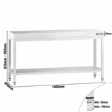 Stół roboczy centralny ze stali nierdzewnej PREMIUM - 1800x800mm - z półką & wzmocniony