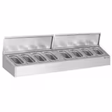 Commercial Condiment Holder - 8x GN 1/4 - with Pans & Lids - 160cm