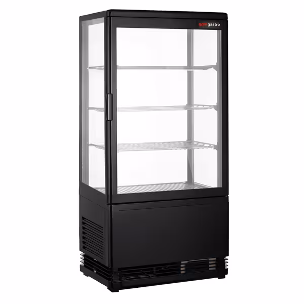 Vetrina refrigerata da banco - 68l - 428mm - 1 porta in vetro; Doppio vetro - con 4 ripiani - 4 lati vetro - LED interni - Nero