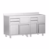 Szafka robocza - do ekspresu do kawy - 1400x600mm - z 4 szufladami, 2 drzwiami skrzydłowymi, 2 szufladami do odbijania fusów i z rantem