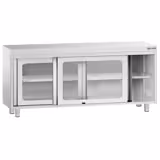 Pracovní skříň PREMIUM z nerezové oceli - 1800x700 mm - s posuvnými skleněnými dveřmi