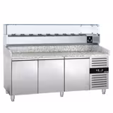 Banco pizza refrigerato ECO - 2000x800mm - con 3 porte - piano in granito - con vetrina ingredienti refrigerata superiore - 9x GN 1/3