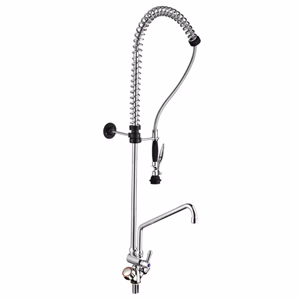Enkel gat voorspoeldouche 2000 - met 1-gats monobloc, wandmontage, zwenkuitloop, sproeier/handdouche & wandhouder - 1205mm