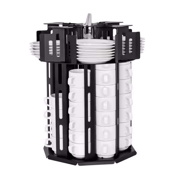 Cup & Saucer Dispenser - rotating - Black - Stainless Steel - Countertop Version