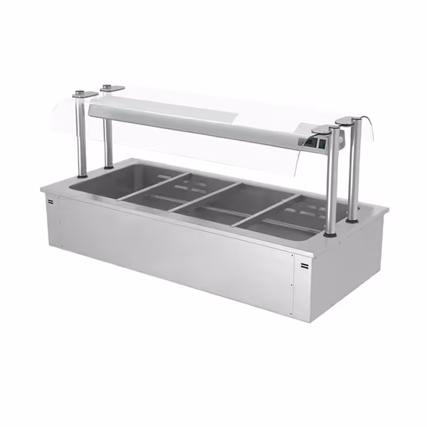 Inbouw bain-marie (drop-in) - 1500mm - 3,37 kW - 4x GN 1/1 - met (glazen) spatscherm