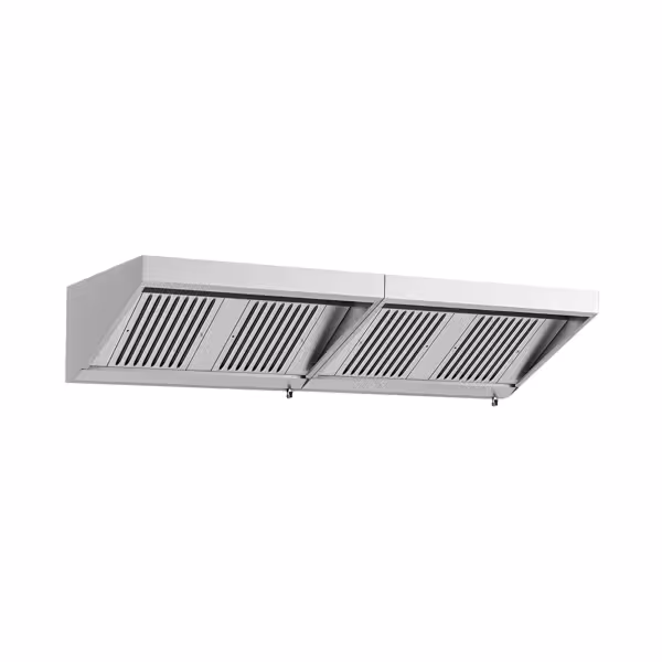 Wandafzuigkap RVS - 900mm diep - 2600mm - zonder motor - met 5 labyrintfilters en verlichting