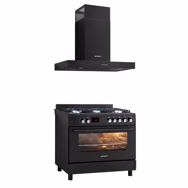 Gasfornuis - 13,45 kW - 5 branders - incl. elektrische oven - 3,23 kW & afzuigkap met heteluchtfunctie