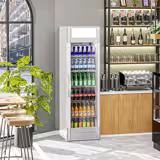 Commercial Upright Glass Door Display Fridge - 595mm - 347 Litres - with 1 hinged glass door - LED lighting - Temperature range 2 to 10 °C - Grey