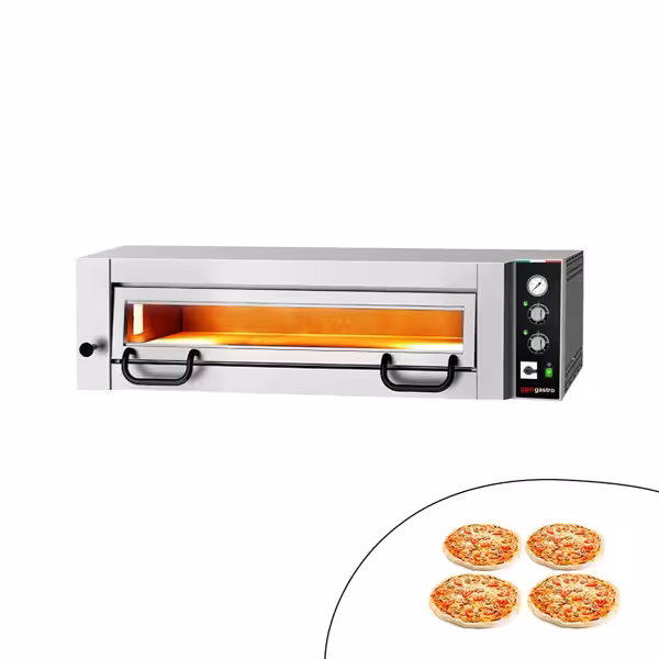Elektrische pizzaoven (chamotte bakvloer) - 1112x1030x400mm - 1 kamer - 1x4 pizza’s Ø34cm - tot 450°C - Handmatig