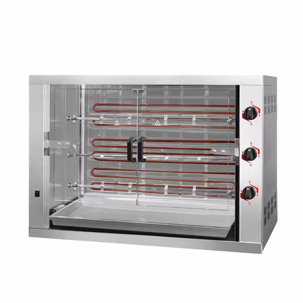 Elektrische kippengrill roterend - 14,4kW - 3 spitten voor 18 kippen