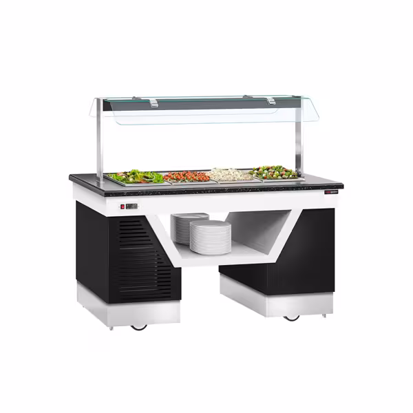 Buffet counter cold BELFAST - 1600mm - with cooling tray & castors - for 4x GN 1/1