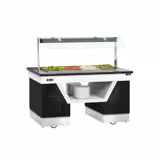 Refrigerated Buffet Display BELFAST - 1600mm - with Refrigerated Well + Flat Glass Sneeze Guard - on Castors - for 4x GN 1/1 - Black