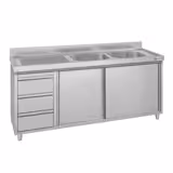 Meuble évier ECO - 1800 x 600 mm - avec 3 tiroirs & 2 bacs à droite