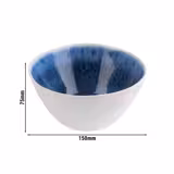 (6 pcs) Dessert Bowl - BLUE OCEAN - Melamine - 0.6L - 150x150mm - Depth: 75mm - White/Blue - square