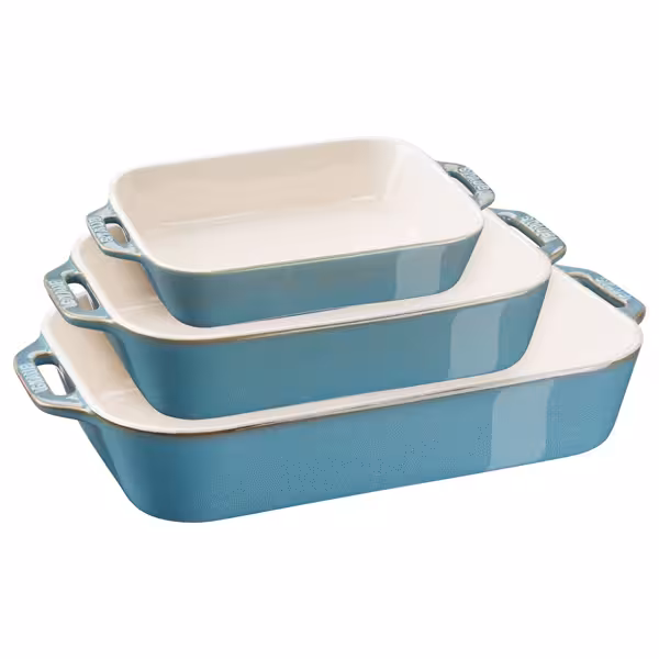 STAUB | CERAMIQUE - Bakvorm set - 3 stuks - Rechthoekig - Keramiek - Antiek turquoise