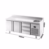 Koelwerkbank Premium PLUS - 1960x600mm - met 1 spoelbak, 2 deuren, 3 laden & achterwand