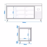Rashladni pult PREMIUM PLUS - 1960x700 mm - 465 l - Ventilirano hlađenje - s 1 vrata - s 6 ladica - Podignuti rub