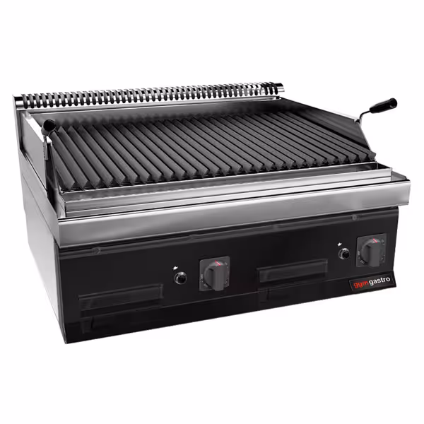Commercial Gas Lava Rock Chargrill Mario 700 - 800mm - Countertop - Tilting Grill Grid - Black-front Fascia - 700mm Deep