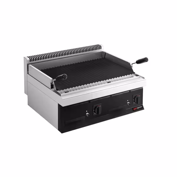 Gas lavasteengrill - 14kW - 0,8x0,7m - Kantelbaar grillrooster - Tafelmodel - 700mm diep - Zwart