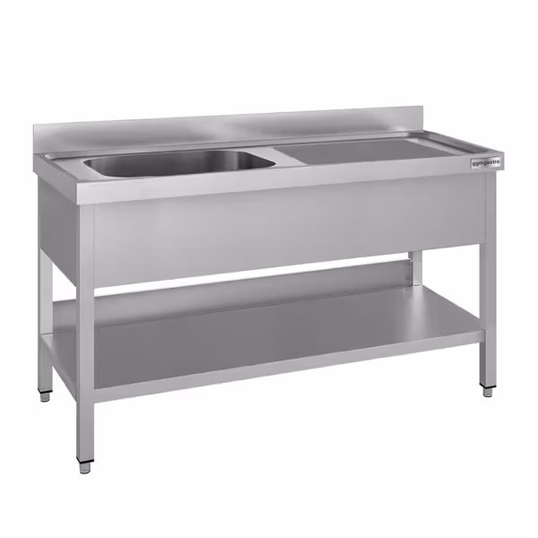 Stainless Steel Commercial Sink Unit ECO - 1600x600mm - with Single Bowl Left-hand - with Undershelf