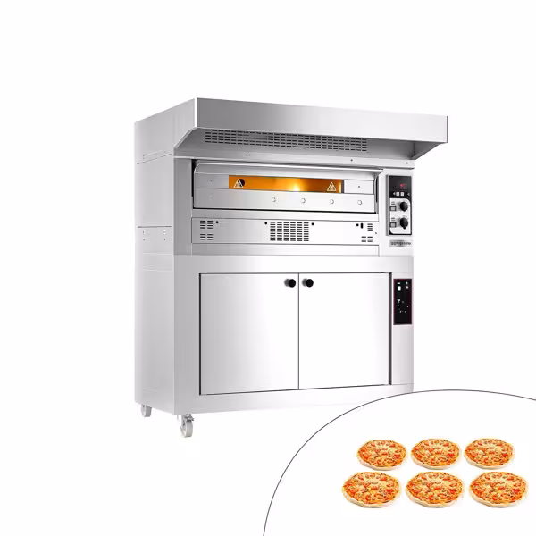 Pizzaoven op gas - 6x 33cm - Handmatig - incl. afzuigkap & rijskast