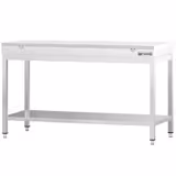 Mesa de trabajo de acero inoxidable central PREMIUM - 1600x700mm - con estante inferior y refuerzo omega - con tabla de corte blanca