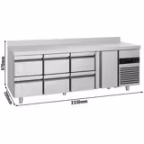 Commercial Counter Fridge PREMIUM - 2330x700mm - with 1 door - 6 drawers - with upstand - capacity 632 litres