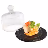 (6 pcs) Slate Serving Board - with Glass Cloche - Natural Slate - 2-piece set - Ø105mm - Height: 95mm - Black