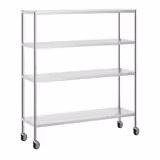 Rvs rek PREMIUM - 1600x500mm - met 4 schappen (in hoogte verstelbaar) - incl. 4 wielstel