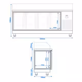 Commercial Saladette Prep Station PREMIUM – Glass Top – 2330 mm – 4 Doors – 10x GN 1/6