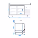 Pizzawerkbank PREMIUM PLUS - 1980x700mm - met granieten werkblad - met 6 laden