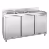 Dolaplı Yıkama Tezgahı  -1600x700mm - Çöp kutulu & 2 sol evyeli