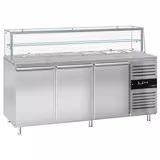 Saladette réfrigérée PREMIUM - 2020mm - 580L - 3 portes - avec vitrine de comptoir pour 5x GN 1/1 & 1x GN 2/4 & 1 étagère - plan de travail en granit noir