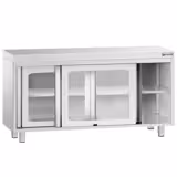 Nerezová pracovní skříňka PREMIUM - 1400x600 mm - se skleněnými posuvnými dveřmi