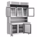 Koelwerkbank met wandkoelrek - 1350x700mm - met 3 deuren - met 3 glazen deuren - werkblad