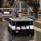Refrigerated Salad Bar DUBLIN - 1700mm - with Refrigerated Well + Angled Glass Sneeze Guard - on Castors - for 4x GN 1/1 - Brown