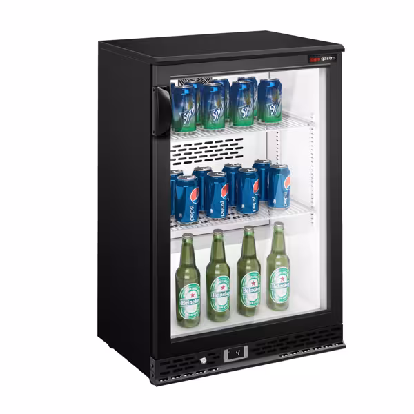 Barkoelkast PREMIUM PLUS - 600mm - 140 Liter - met 1 glazen klapdeur - zwart