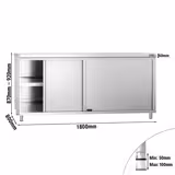 Inox (AISI 304) Radni stol zatvoreni PREMIUM - 1800 x 800 x 870 mm - s kliznim vratima