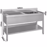 Commercial Sink Table ECO - 1600x600 - Bottom Shelf - 1 Bowl right