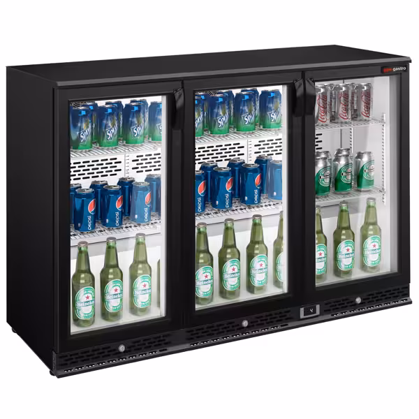 Barkoelkast - 1350mm - 330 Liter - met 3 glazen klapdeuren - zwart