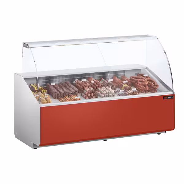 Banco gastronomia professionale - 1881x979mm - 387 L - Vetro dritto - Pannello frontale Rosso RAL 3003 - Colore Grigio scuro