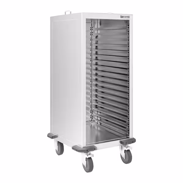 RVS Regaalwagen voor dienbladen - voor 18 dienbladen 60x40cm - met geluidsarme zwenkwielen